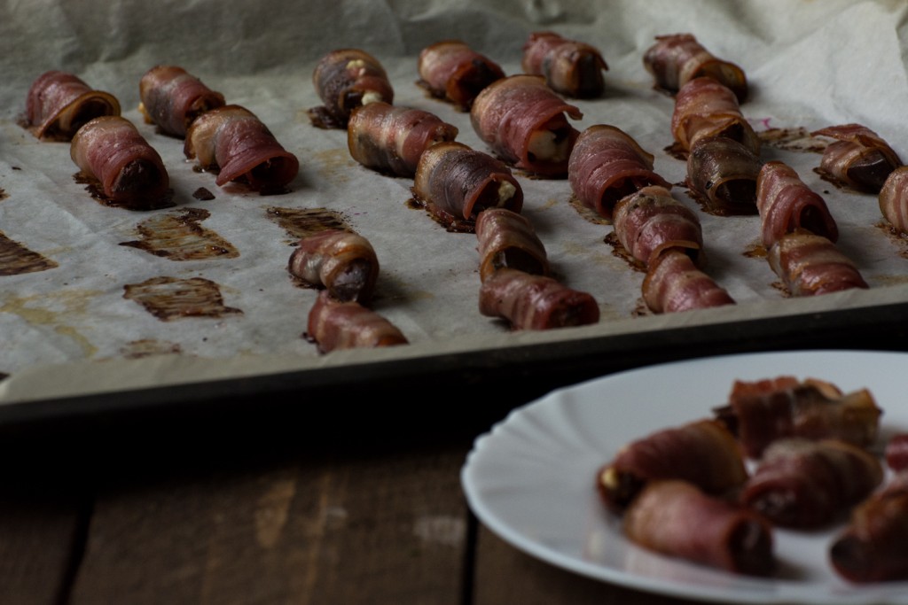 Bacon wrapped chicken liver and dates