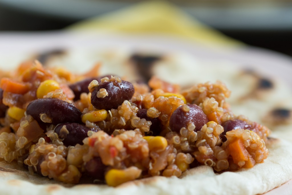 Flatbread and warm quinoa salad