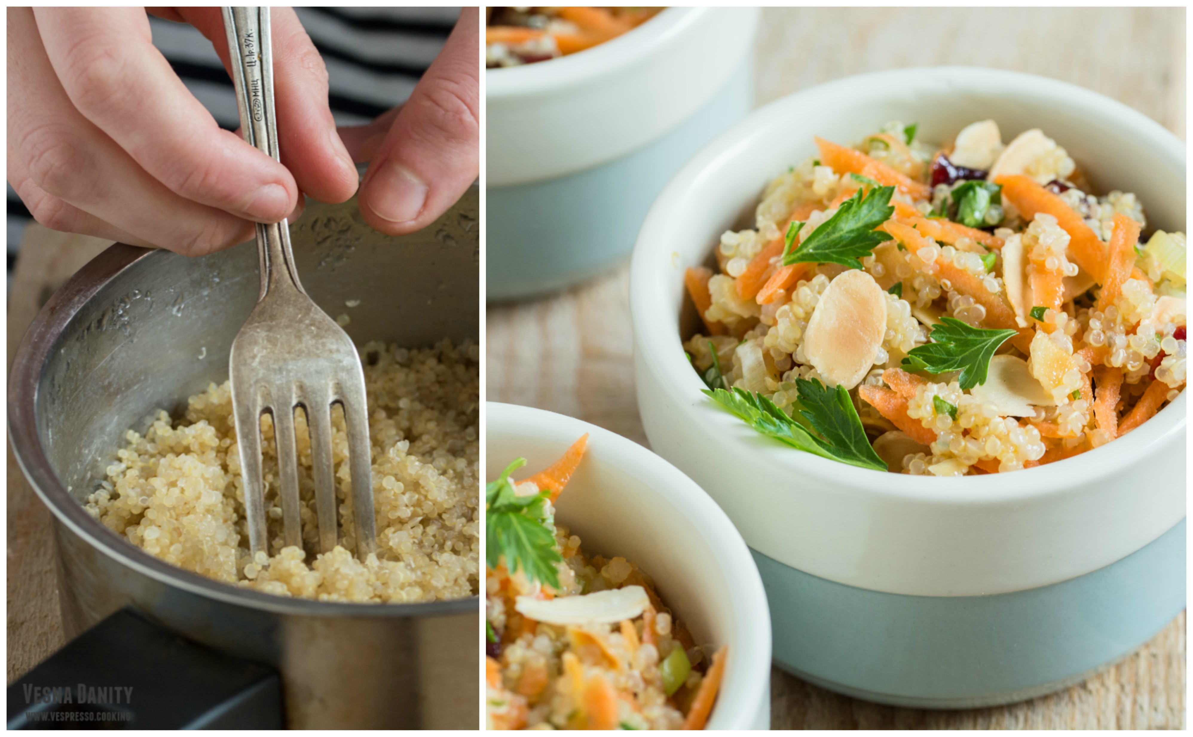 Salată de quinoa cu morcov, migdale și merișoare (vegan / de post)